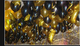 Black & Gold Ballons with Gold Stars & Moons Ceiling